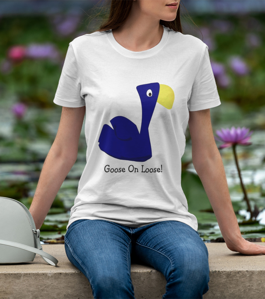 Goose On Loose Funny Blue Yellow Bird T-Shirt