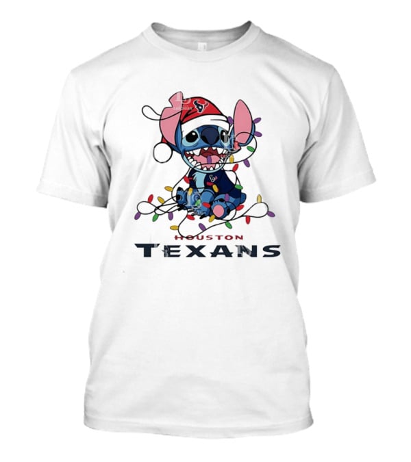 Houston Texans Stitch Christmas Lights Ornament Anime Fan Art T-Shirt
