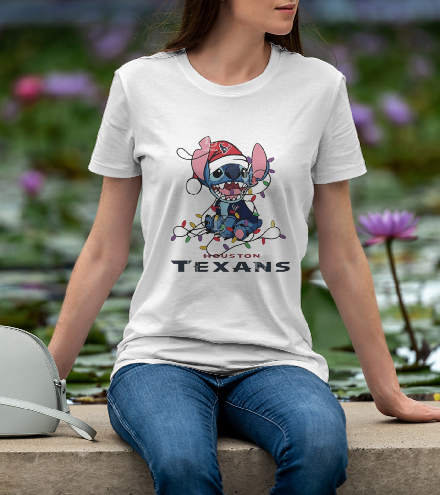 Houston Texans Stitch Christmas Lights Ornament Anime Fan Art T-Shirt