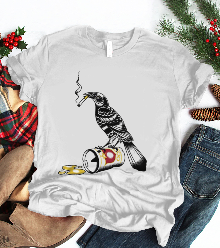 Trashy Grackle Smoking Bird With Spill Can T-Shirt