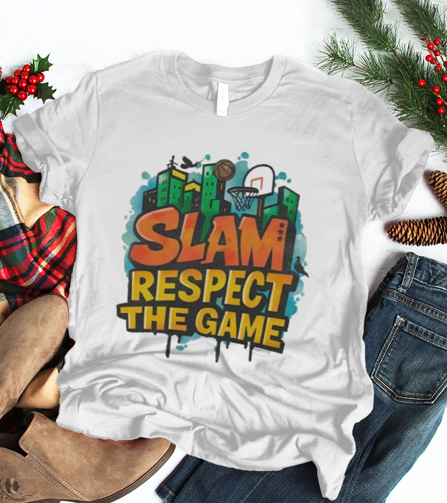Slam Respect The Game Basketball Skyline Urban Style T-Shirt