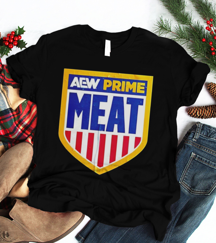 AEW Prime Meat Shield Bold Lettering And Stripes T-Shirt