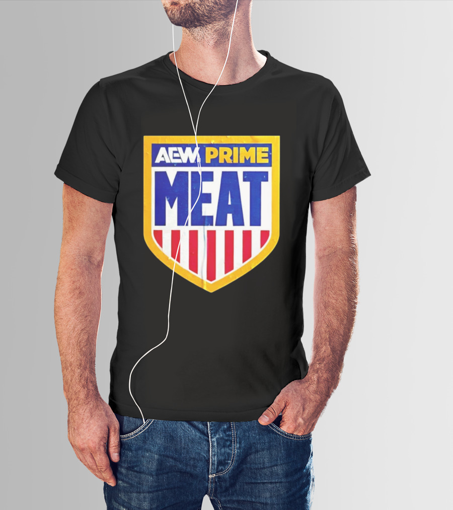 AEW Prime Meat Shield Bold Lettering And Stripes T-Shirt
