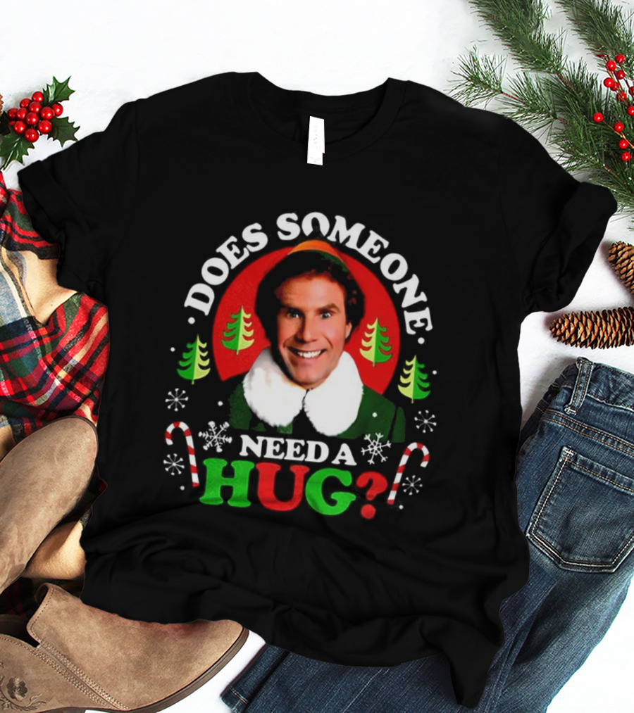 Buddy The Elf Does Someone Need A Hug Christmas Retro Candy Cane Snowflakes T-Shirt