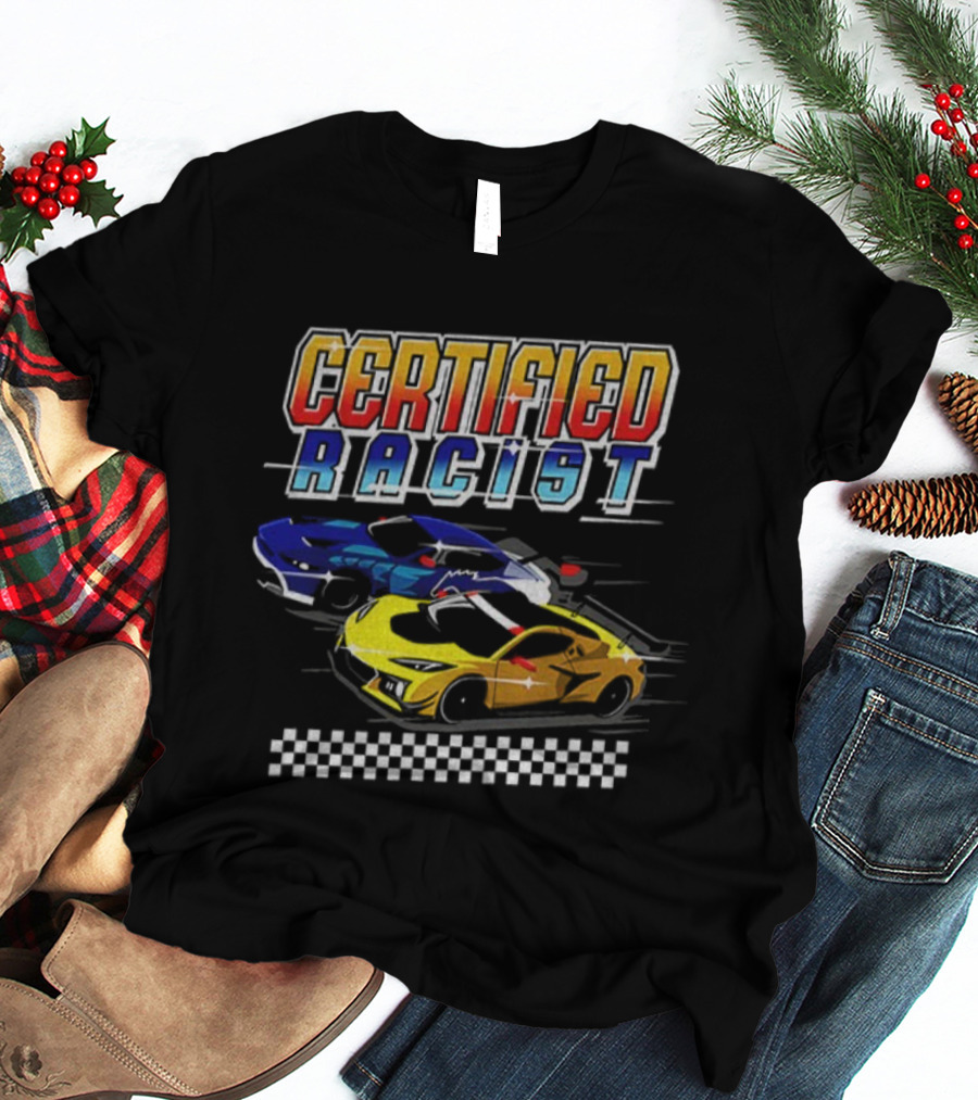 Certified Racer Retro Cars Racing Checkered Flag T-Shirt