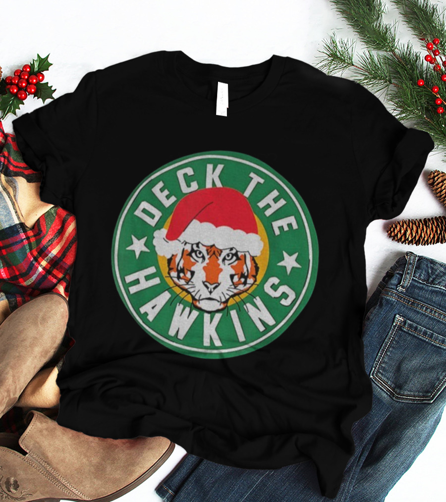 Deck The Hawkins Christmas Tiger Badge Stranger Things Holiday Special T-Shirt