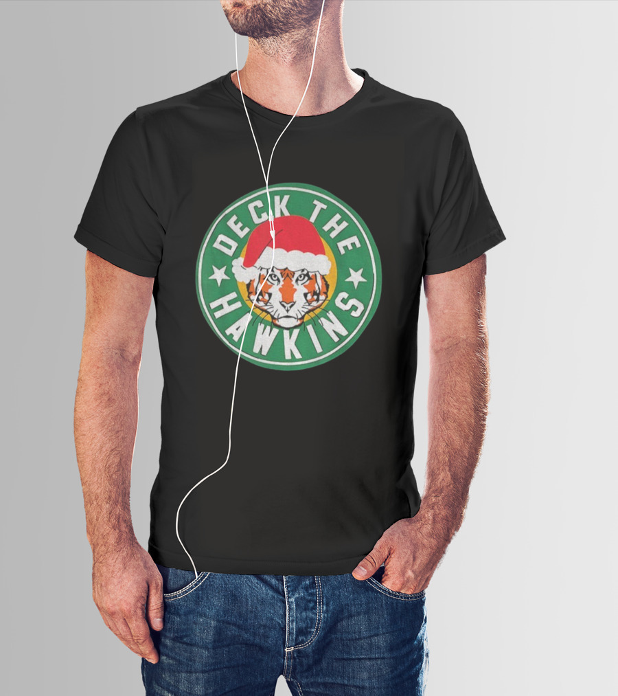 Deck The Hawkins Christmas Tiger Badge Stranger Things Holiday Special T-Shirt