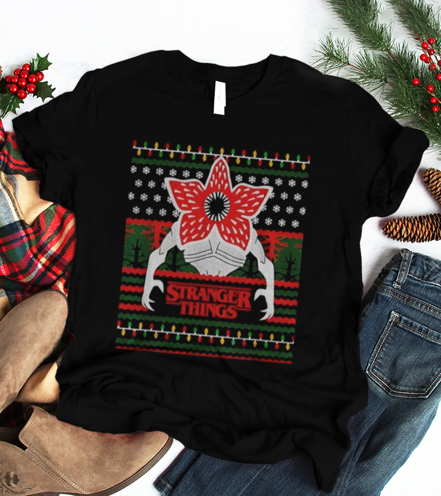 Stranger Things Demogorgon Ugly Christmas Sweater Holiday Lights T-Shirt