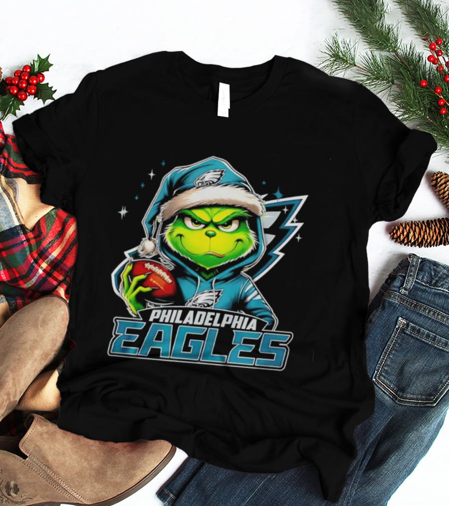 Grinch Santa Philadelphia Eagles Christmas Football T-Shirt