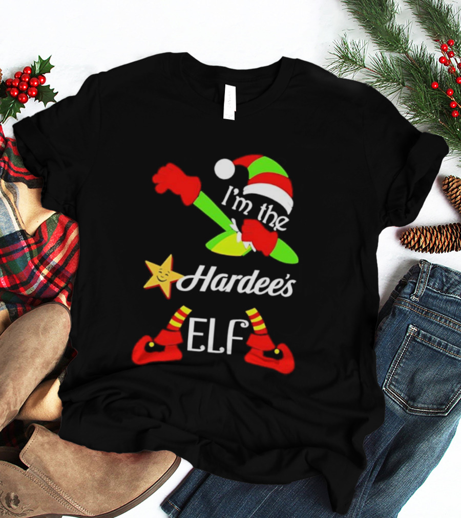 I'm The Hardee's Elf Christmas 2025 Holiday Cheer Santa Hat Festive Outfit T-Shirt