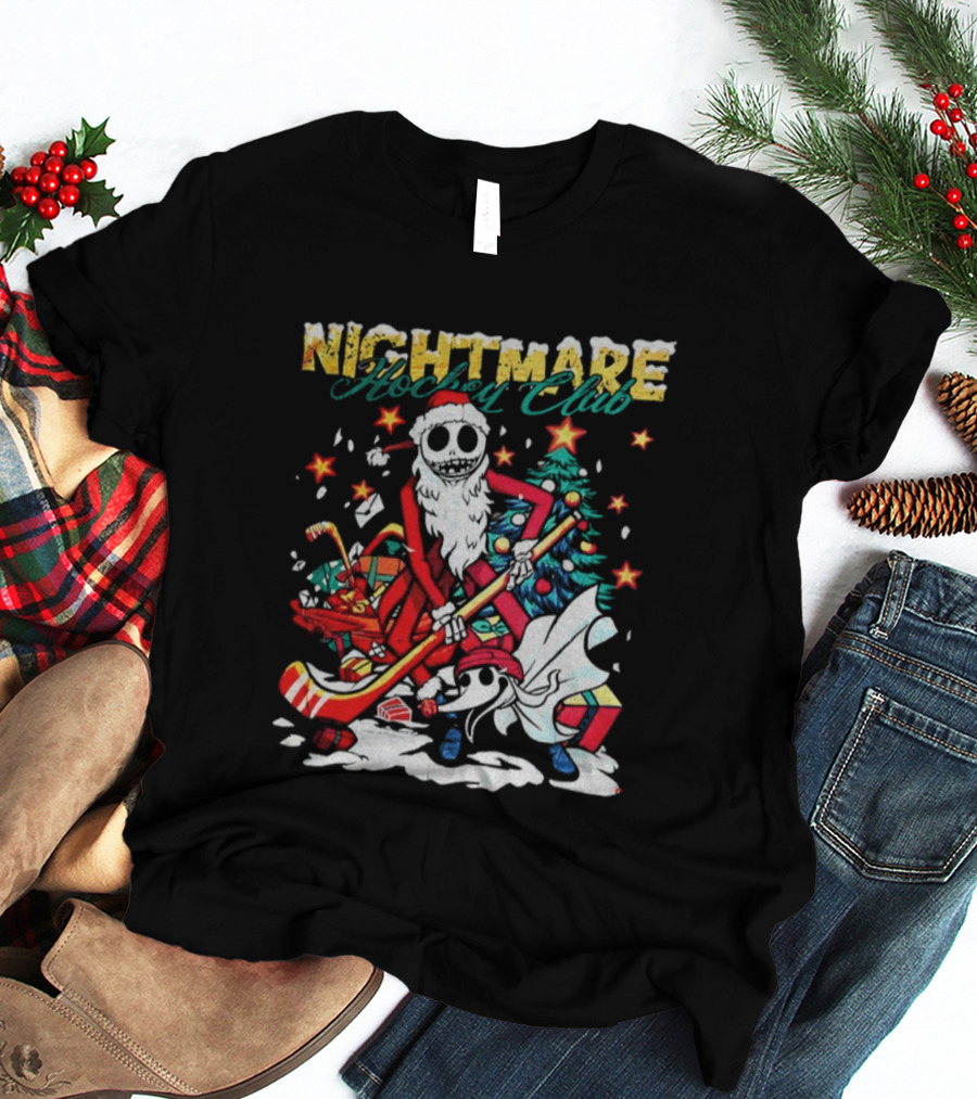 Nightmare Hockey Club Jack Skellington Zero Christmas Theme T-Shirt