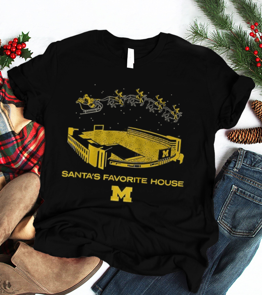 Michigan Wolverines The Big House Santa’s Favorite House Christmas T-Shirt