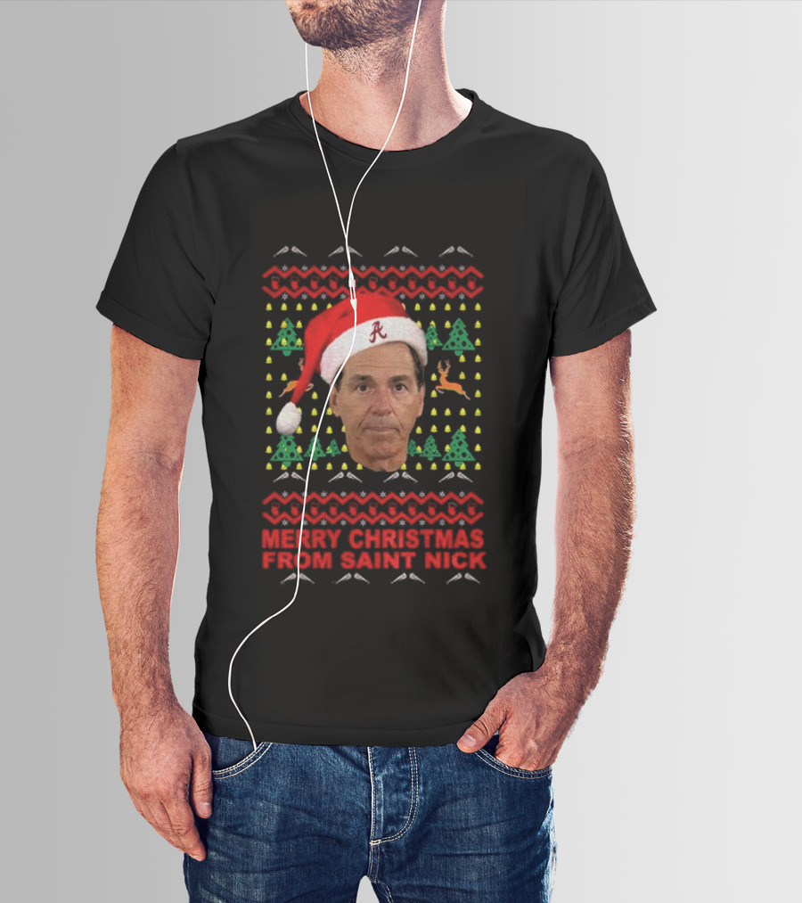 Merry Christmas From Saint Nick Saban Santa Hat Alabama Crimson Tide Football T-Shirt
