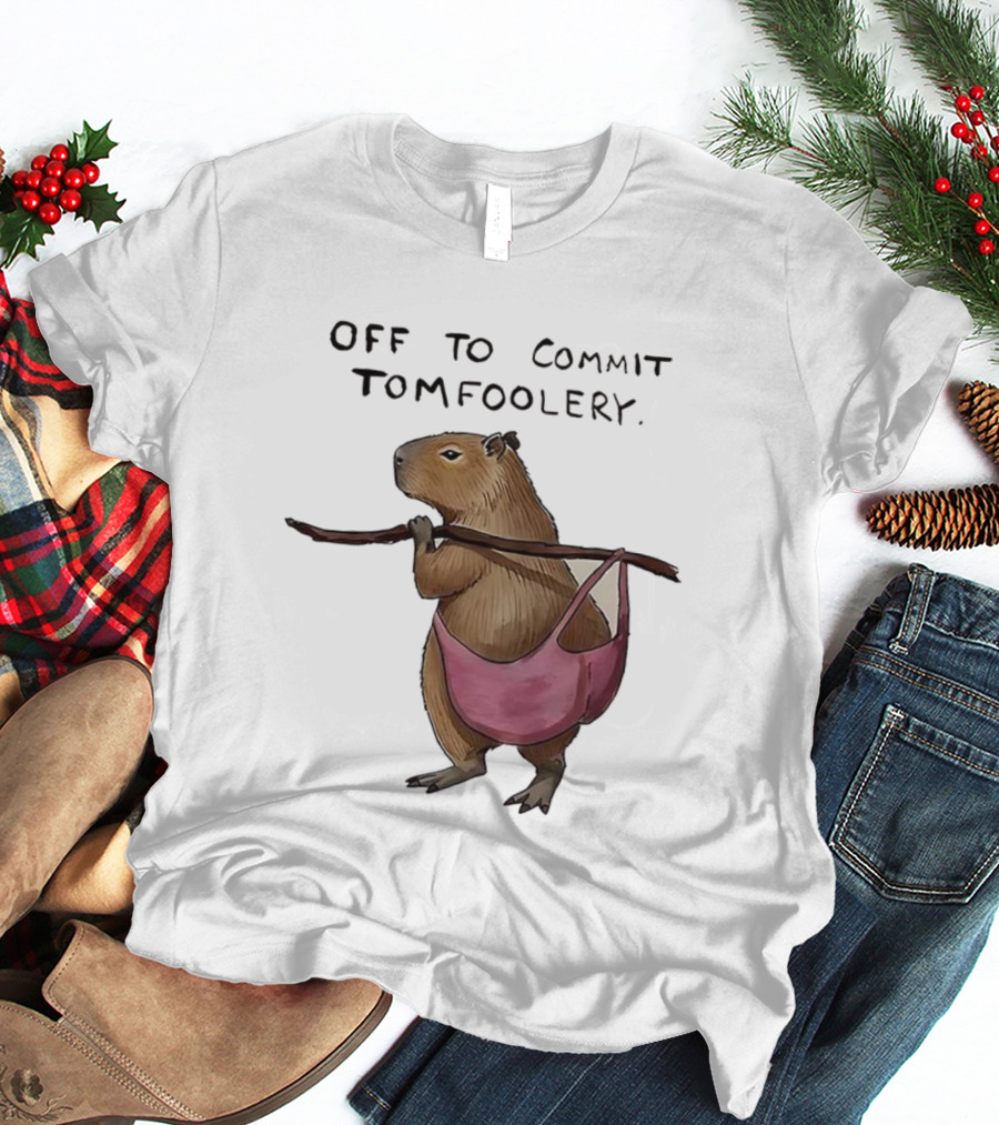 Off To Commit Tomfoolery Capybara In Pink Underwear Playful Mischief T-Shirt