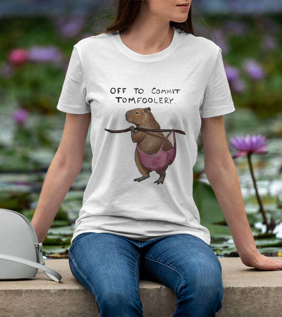Off To Commit Tomfoolery Capybara In Pink Underwear Playful Mischief T-Shirt