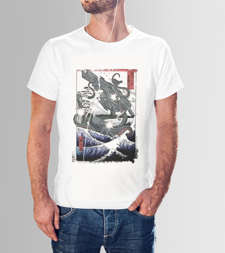Octopus Vs Spaceship Ukiyo-e Japanese Art Style Clash T-Shirt