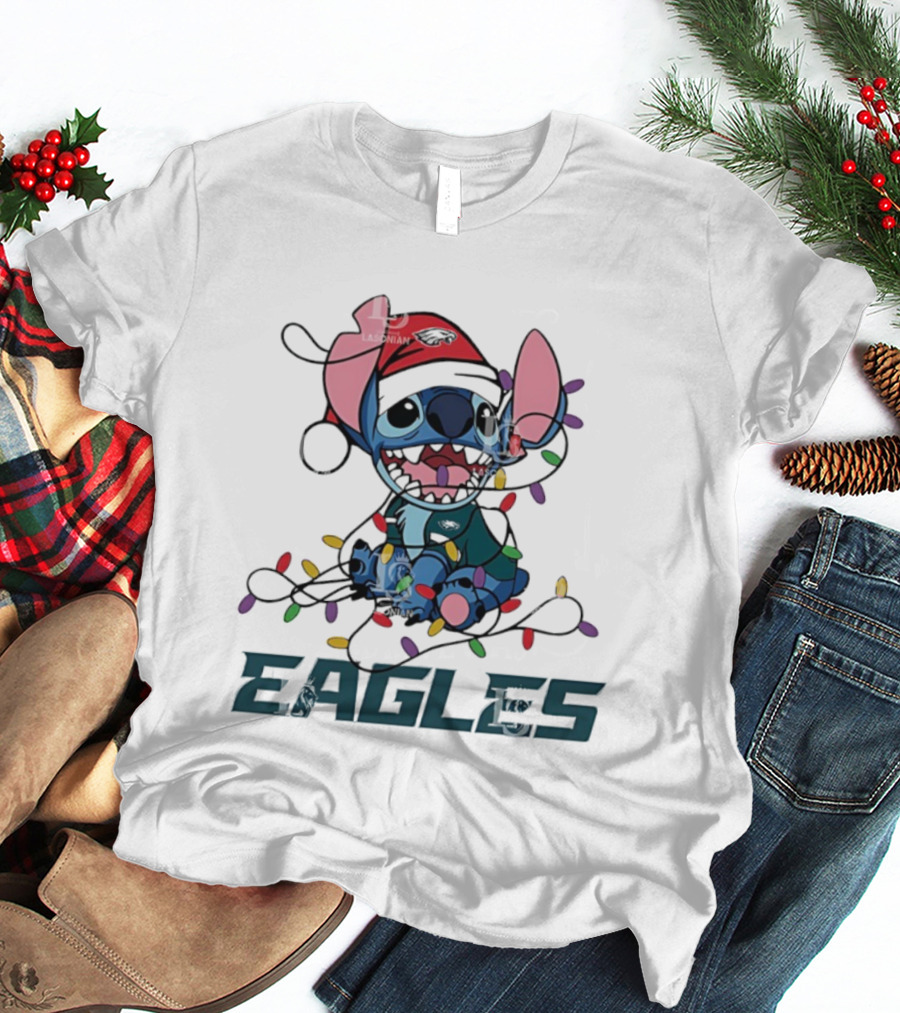 Philadelphia Eagles Stitch Christmas Lights Ornament Holiday Design T-Shirt