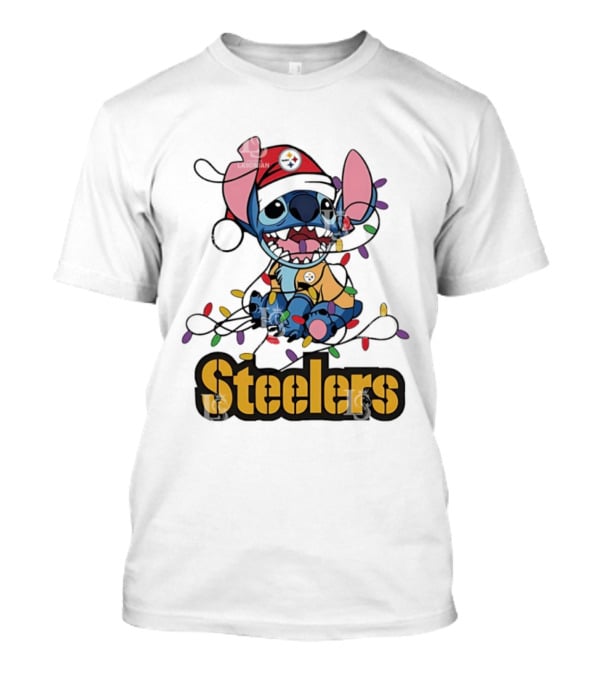 Steelers Stitch Christmas Lights Ornament T-Shirt