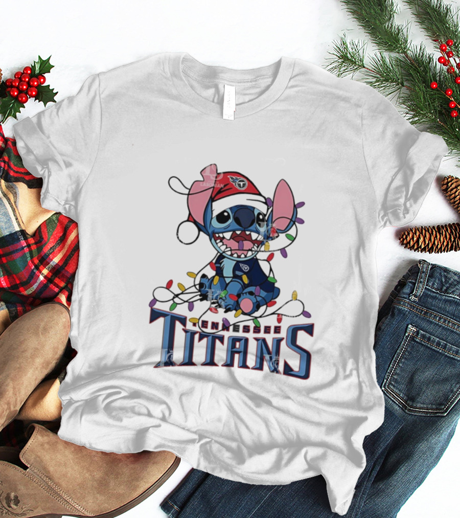Tennessee Titans Stitch Christmas Lights Ornament T-Shirt