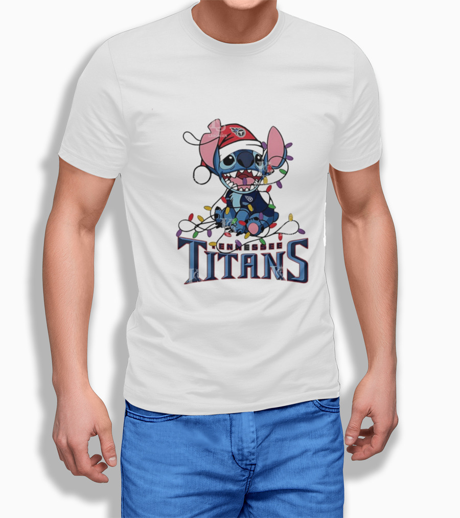 Tennessee Titans Stitch Christmas Lights Ornament T-Shirt