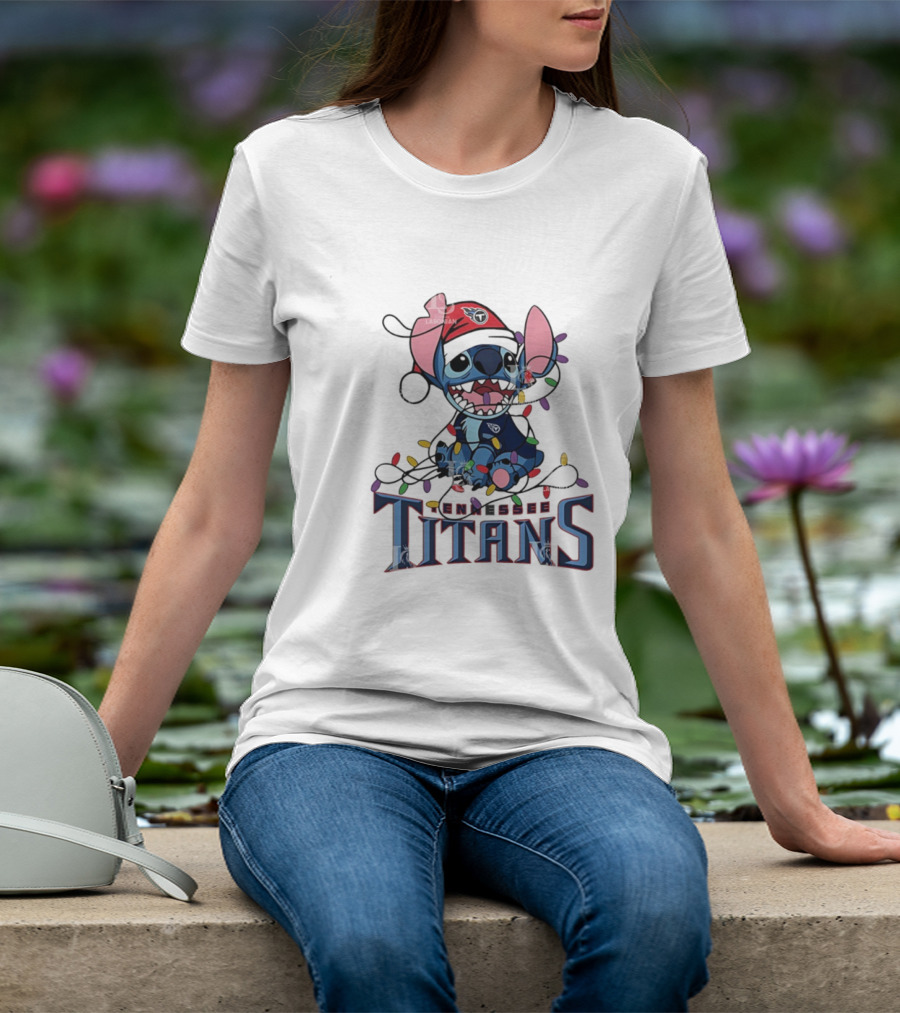 Tennessee Titans Stitch Christmas Lights Ornament T-Shirt