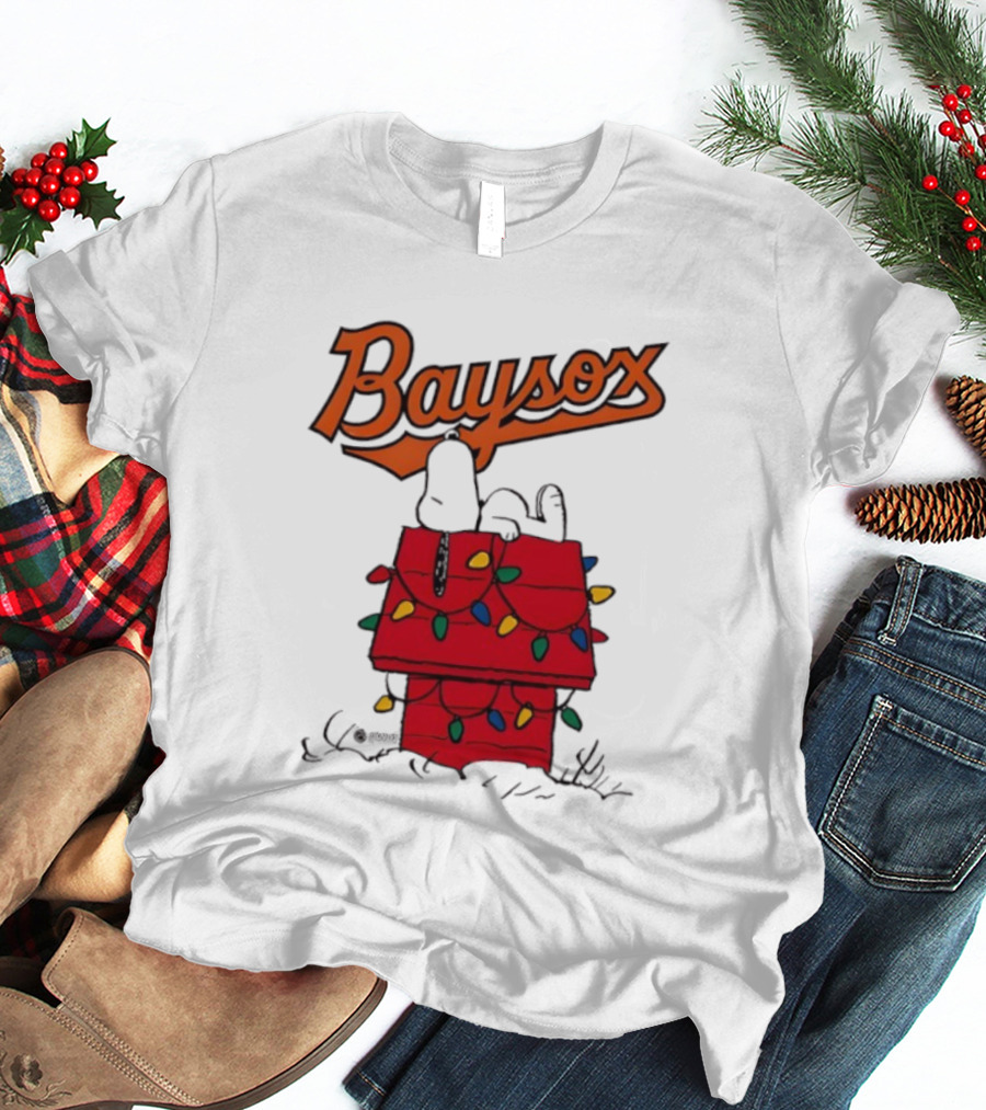 Baysox Snoopy Holiday Christmas Lights Doghouse T-Shirt