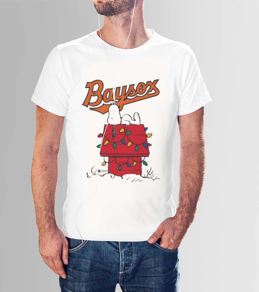 Baysox Snoopy Holiday Christmas Lights Doghouse T-Shirt