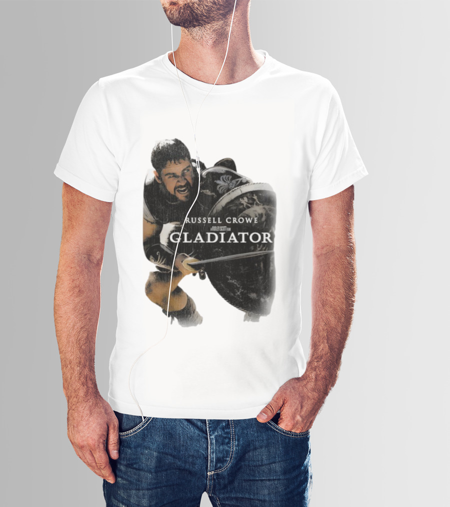 Russell Crowe Gladiator Ridley Scott Movie Character Shield Sword T-Shirt
