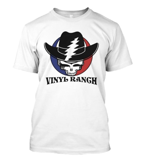 Vinyl Ranch Steal Your Face Skull Cowboy Hat Lightning Circle T-Shirt