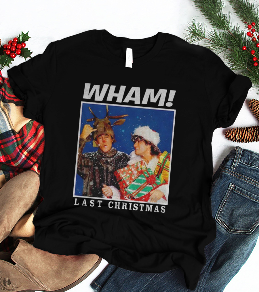 WHAM Last Christmas Festive Snow Scene With Presents And Reindeer Antlers T-Shirt