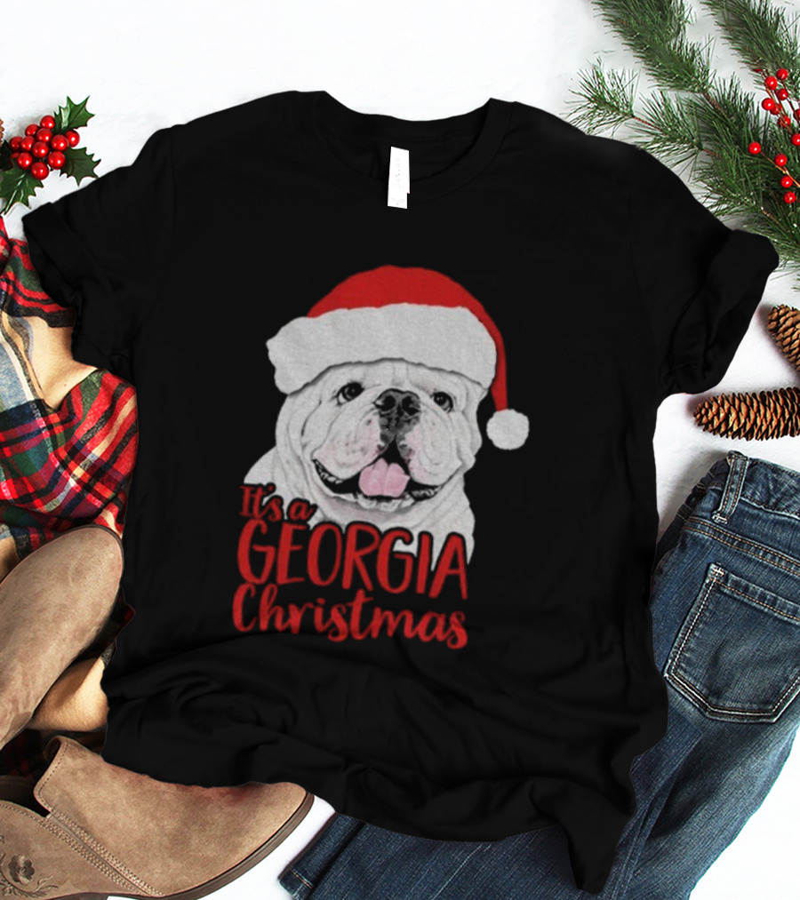 Georgia Bulldogs 2025 It's A Georgia Christmas Santa Bulldog T-Shirt