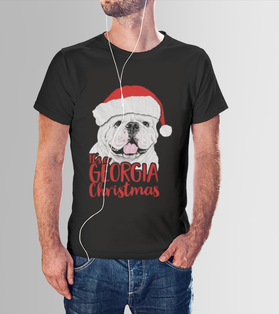 Georgia Bulldogs 2025 It's A Georgia Christmas Santa Bulldog T-Shirt