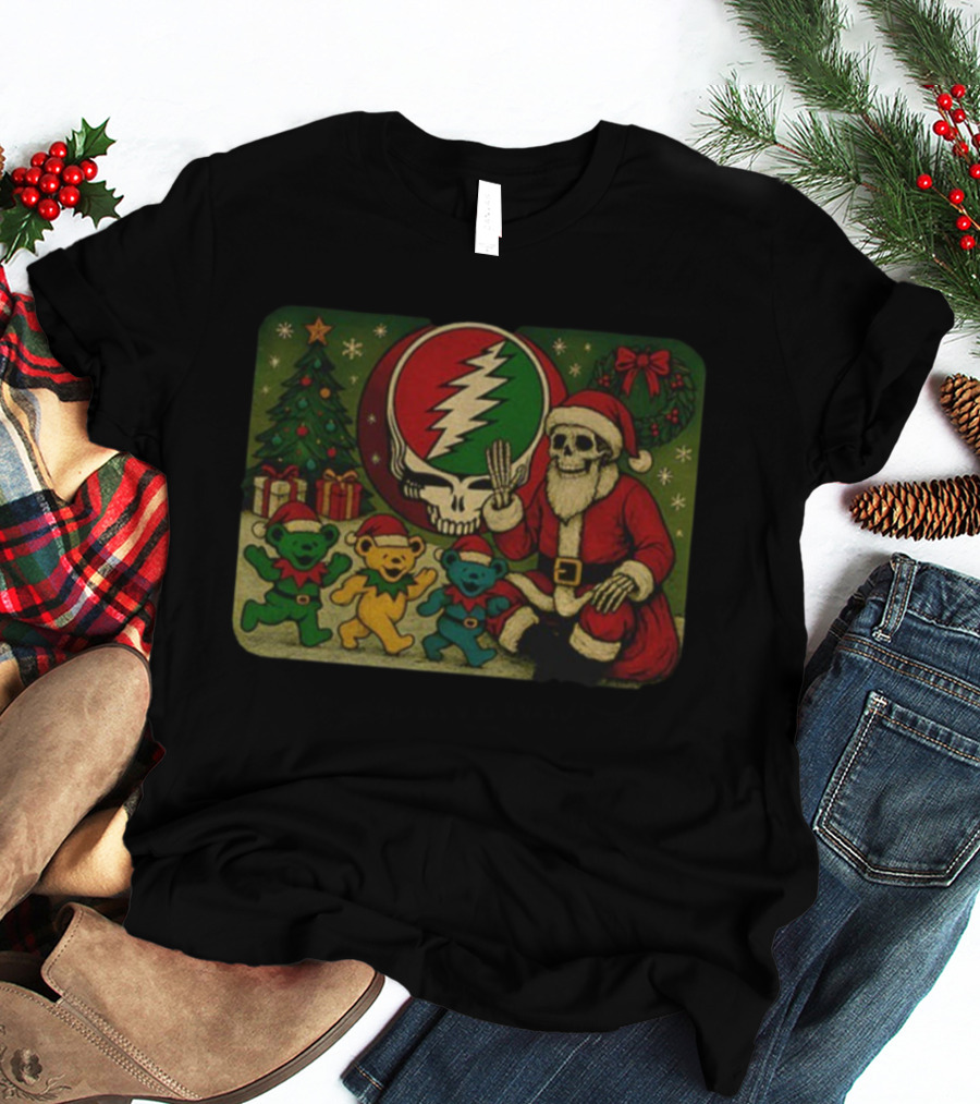 Grateful Dead Santa Skeleton Steal Your Face Bear Christmas T-Shirt