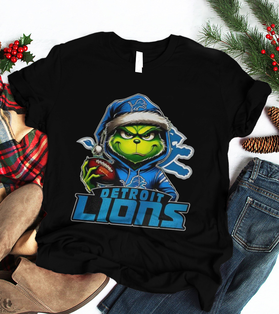 Detroit Lions NFL Grinch Christmas Football Theme T-Shirt