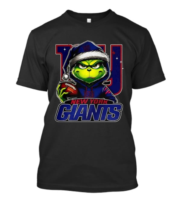 Grinch In Santa Hat Holding Football New York Giants NFL Christmas T-Shirt