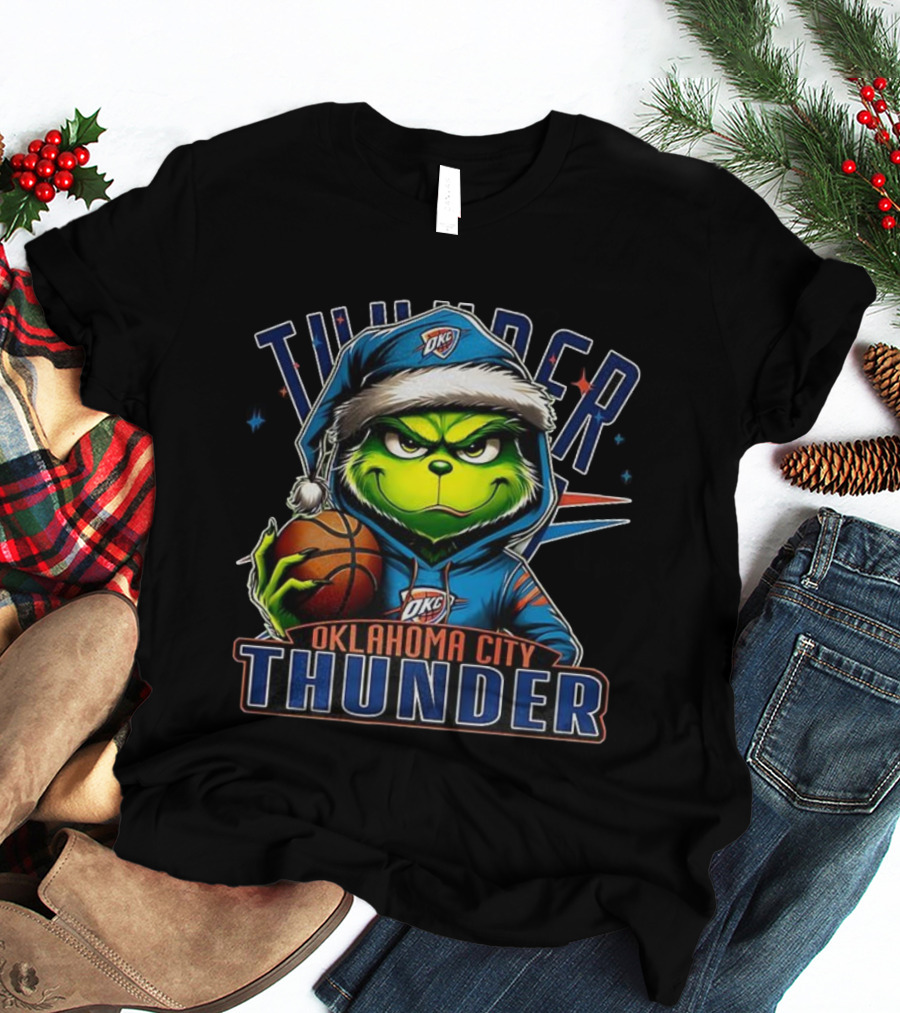 Oklahoma City Thunder Christmas Grinch Basketball Santa Hat T-Shirt