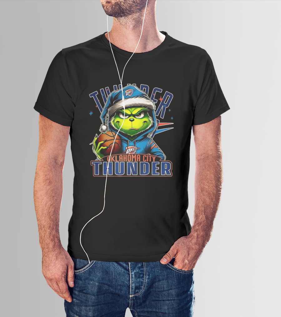 Oklahoma City Thunder Christmas Grinch Basketball Santa Hat T-Shirt