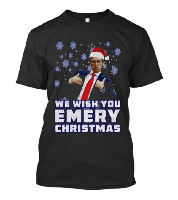 Unai Emery Santa Hat We Wish You Emery Christmas Holiday Design T-Shirt
