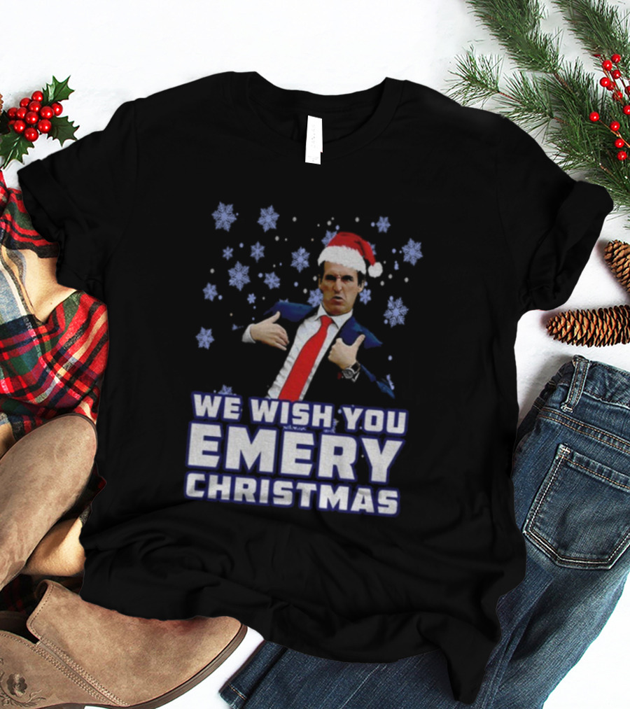 Unai Emery Santa Hat We Wish You Emery Christmas Holiday Design T-Shirt