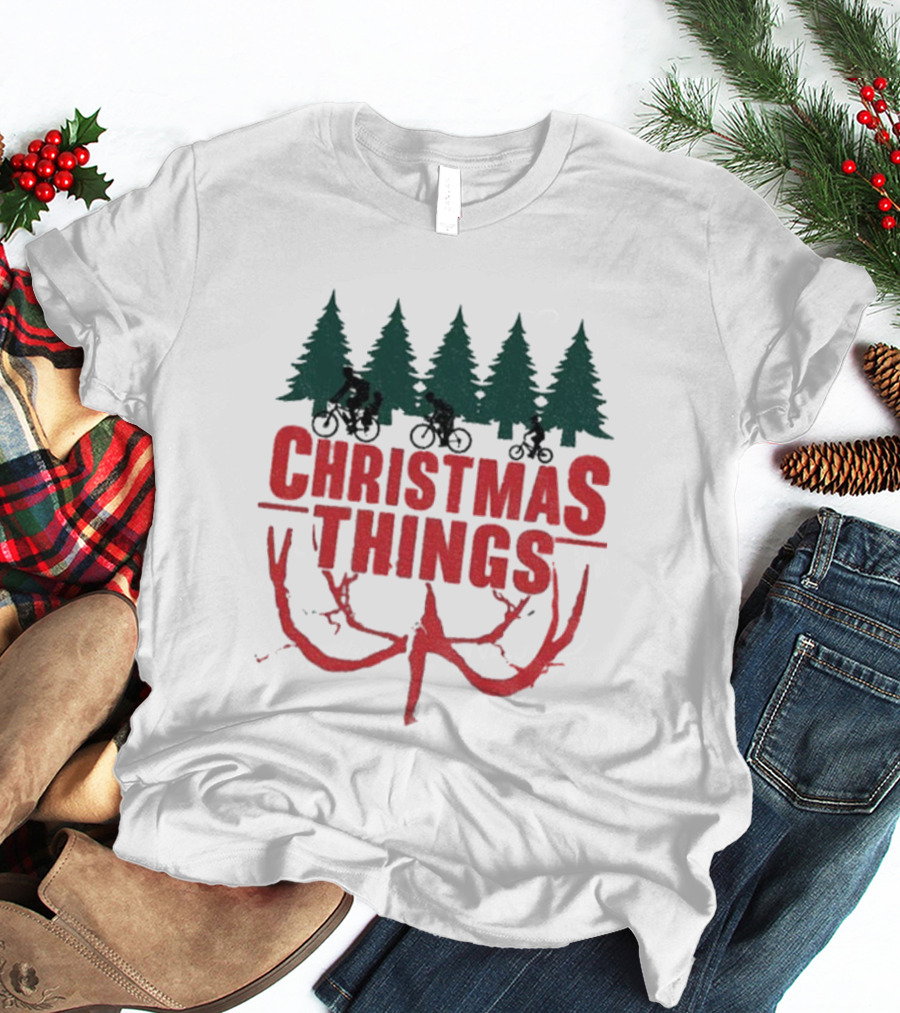 Christmas Things Merry Upside Down Xmas Funny Holiday Reindeer Trees T-Shirt