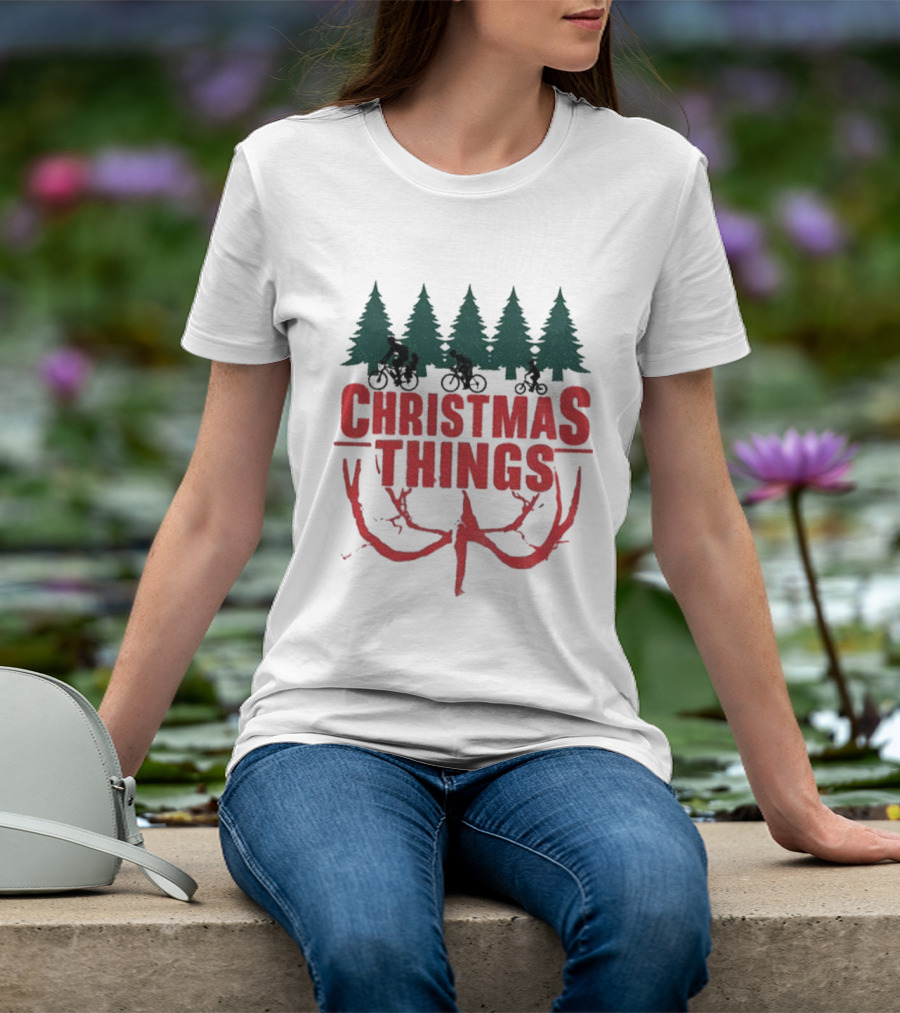Christmas Things Merry Upside Down Xmas Funny Holiday Reindeer Trees T-Shirt