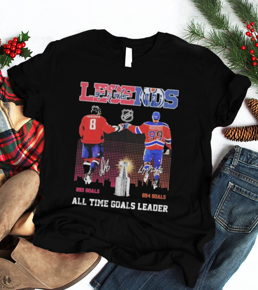 Alex Ovechkin 895 Wayne Gretzky 894 NHL Capitals Oilers Legends All Time Goals Leader T-Shirt