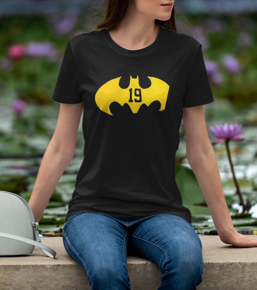 Batman 19 Michigan Wolverines Logo Icon Yellow Bat Symbol T-Shirt