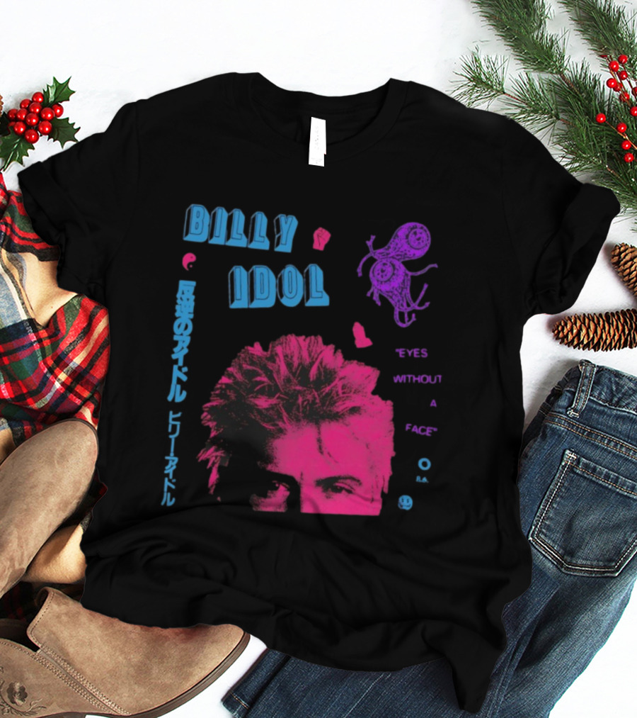 Billy Idol Eyes Without A Face Japanese Text Retro Style T-Shirt