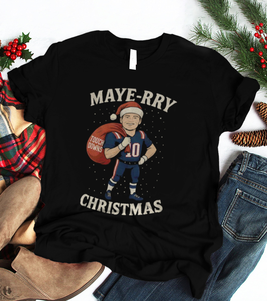 Maye-Rry Touchdowns Christmas Football Santa T-Shirt