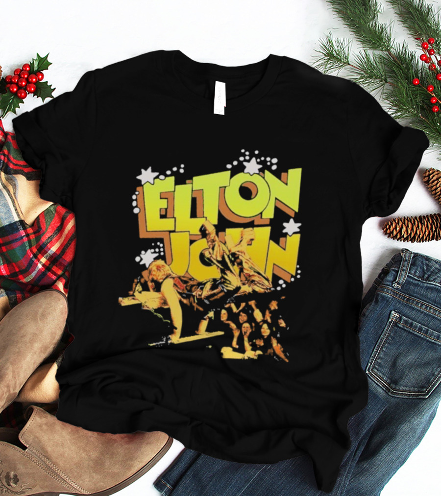 Elton John Live Performance Stars Retro Style T-Shirt