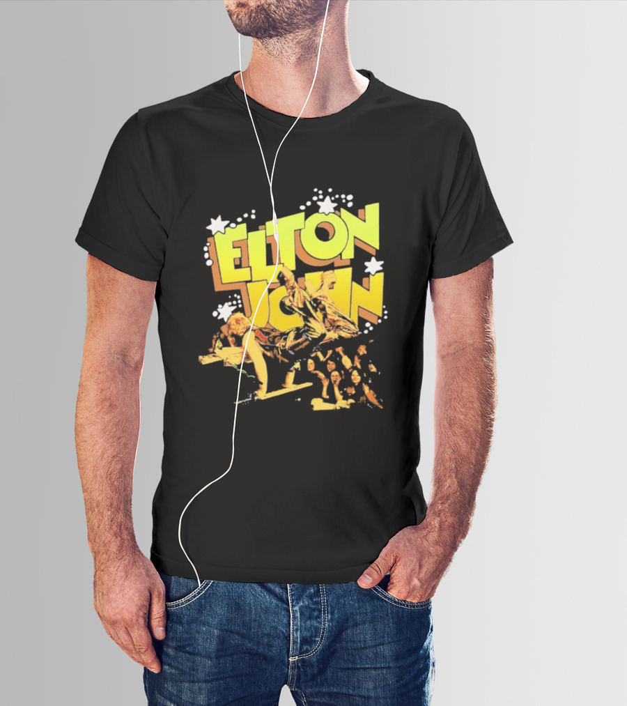 Elton John Live Performance Stars Retro Style T-Shirt