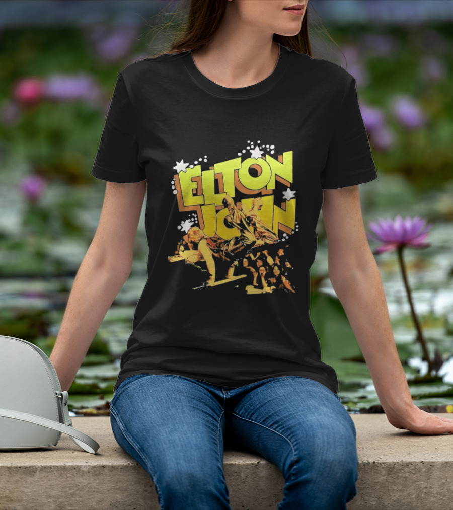 Elton John Live Performance Stars Retro Style T-Shirt
