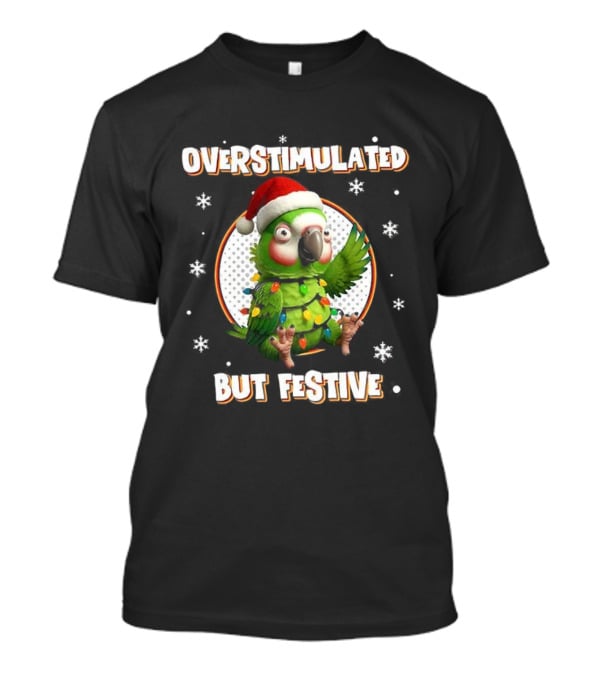 Overstimulated Parrot With Christmas Lights And Santa Hat T-Shirt