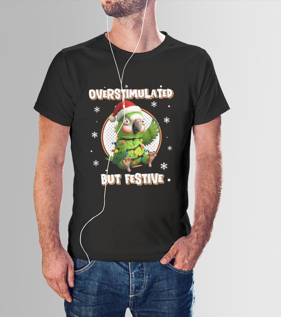 Overstimulated Parrot With Christmas Lights And Santa Hat T-Shirt